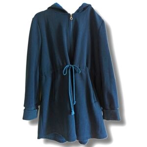 COMFY Teal Sweatshirt/Jacket XL with Tie Waist, Pockets, Hoodie and Scoop Bottom